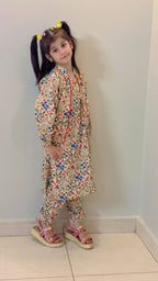 Premium Printed 3-Pcs Kids Kurti & Shalwar Set with Upper – KC-4721